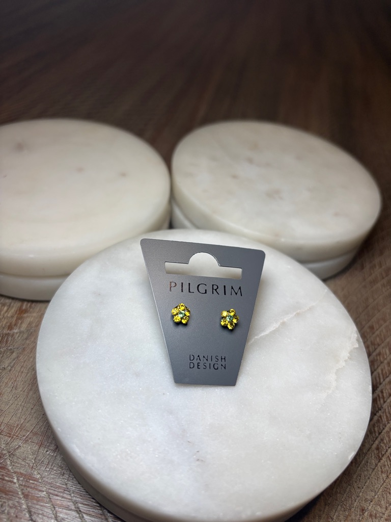 158 Pilgrim Bright Yellow Floral Crystal Stud Earrings 10$